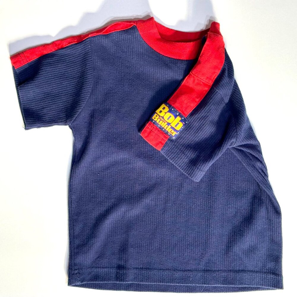 Vtg Bob the Builder Ribbed Logo Patch T-Shirt Size 4T Boys Toddler Navy Blue Red